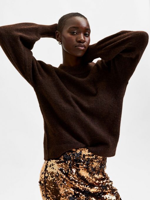 Selected Femme Balloon Sleeve Jumper Coffee Bean