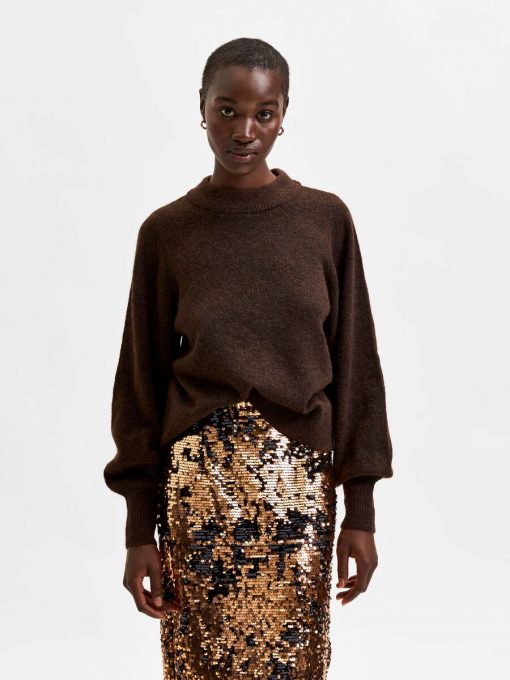 Selected Femme Balloon Sleeve Jumper Coffee Bean