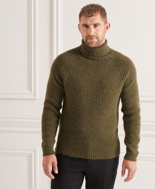 Superdry Studios Chunky Roll Neck Jumper Dark Moss