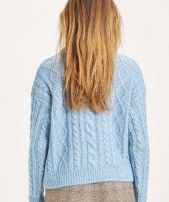 Knowledge Cotton Apparel Myrthe Alpaca Cable Crew Neck Knit Blue Fog