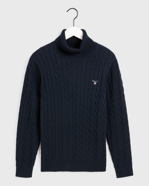 Gant Cotton Cable Turtleneck Evening Blue