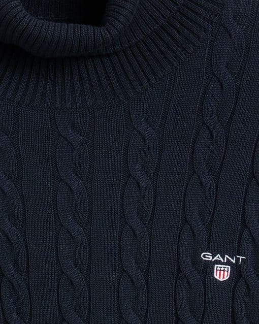 Gant Cotton Cable Turtleneck Evening Blue
