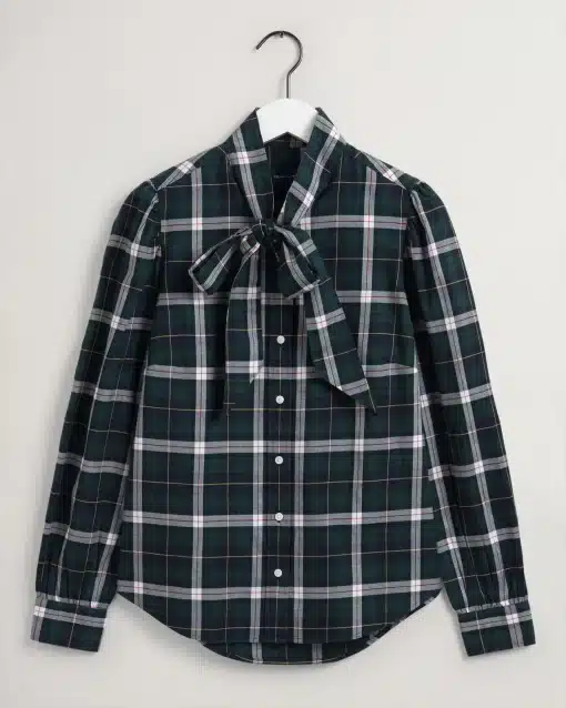 Gant Woman Bow Check Puff Shirt Tartan Green