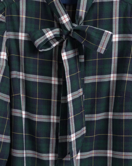 Gant Woman Bow Check Puff Shirt Tartan Green