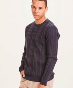 Knowledge Cotton Apparel Field Structure Crew Neck Knit Total Eclipse