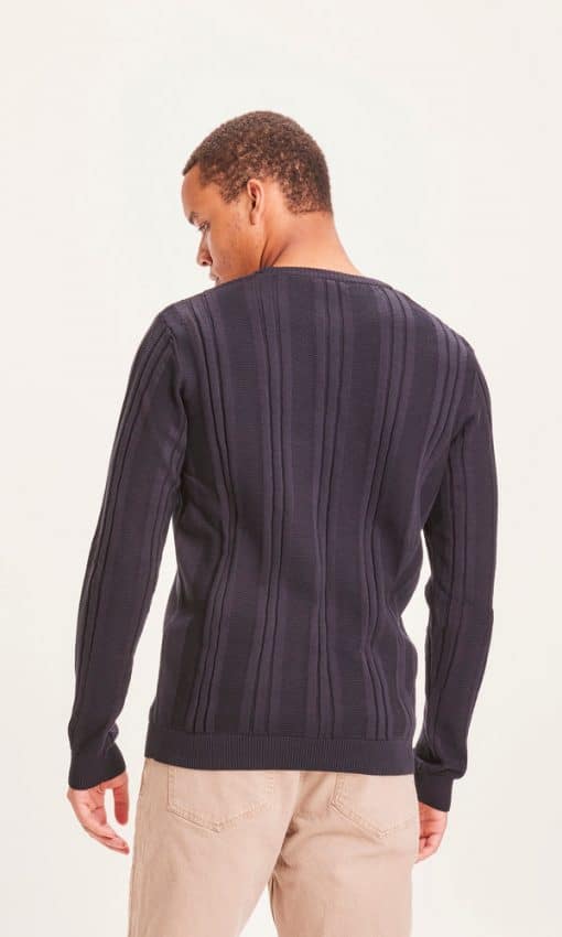 Knowledge Cotton Apparel Field Structure Crew Neck Knit Total Eclipse