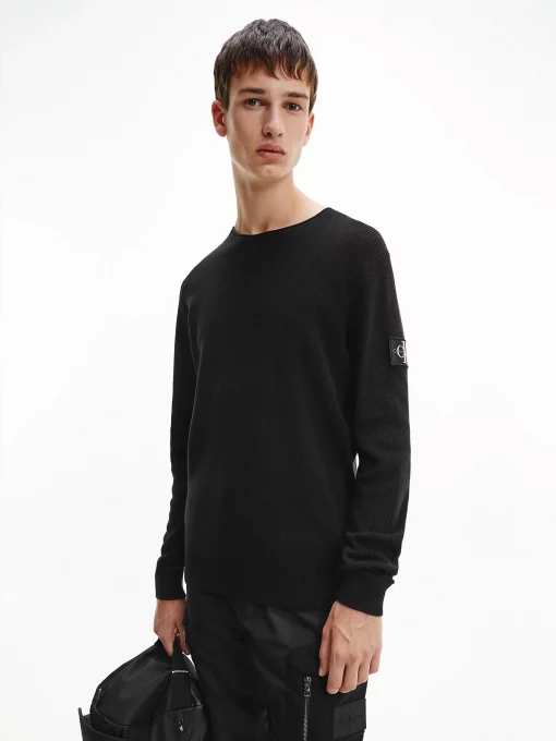 Calvin Klein Monogram Badge Crew Neck Black