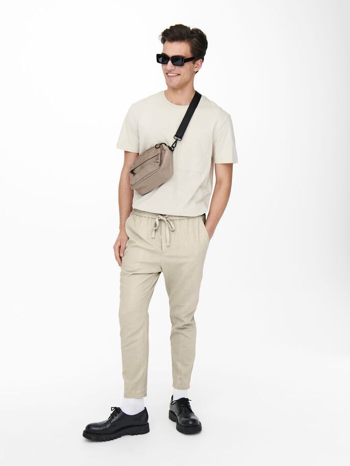 Buy Only & Sons Linus Crop Linen Pants Silver Lining