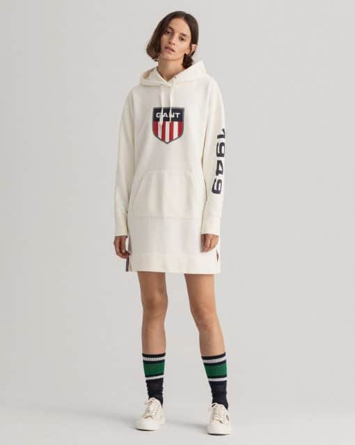 Gant Woman Retro Shield Hoodie Dress Eggshell