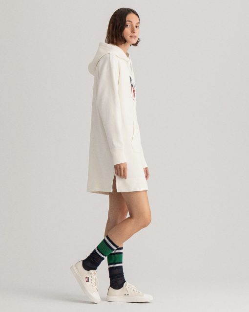 Gant Woman Retro Shield Hoodie Dress Eggshell