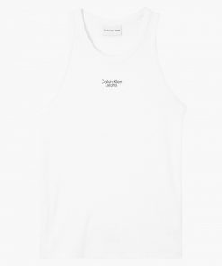 Buy Calvin Klein Stacked Logo Rib Tank Top Bright White Buy Calvin Klein Stacked Logo Rib Tank Top Bright White