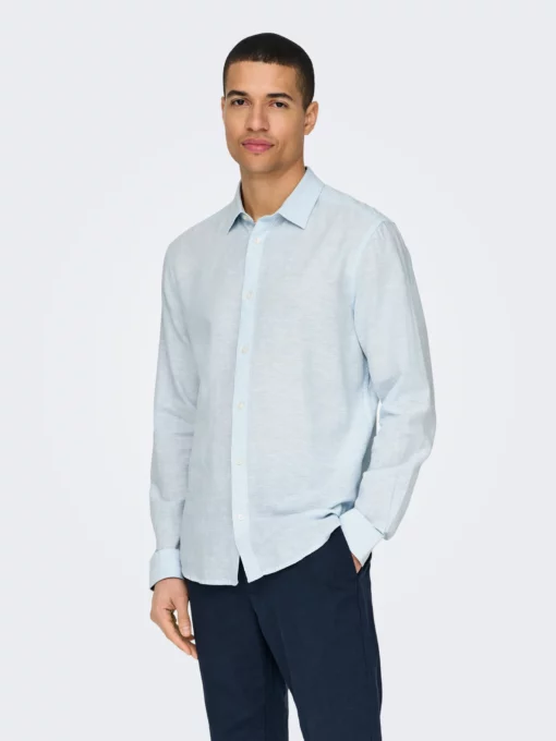 Only & Sons Caiden Solid Linen Shirt Cashmere Blue