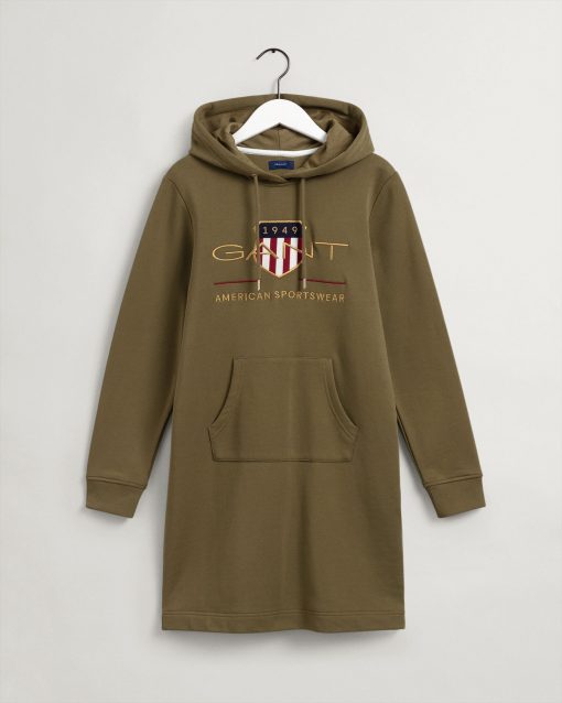 Gant Woman Archive Shield Hoodie Dress  Utility Green