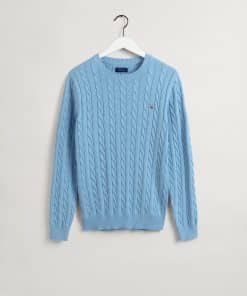 Gant Cotton Cable C-Neck Lake Blue Melange