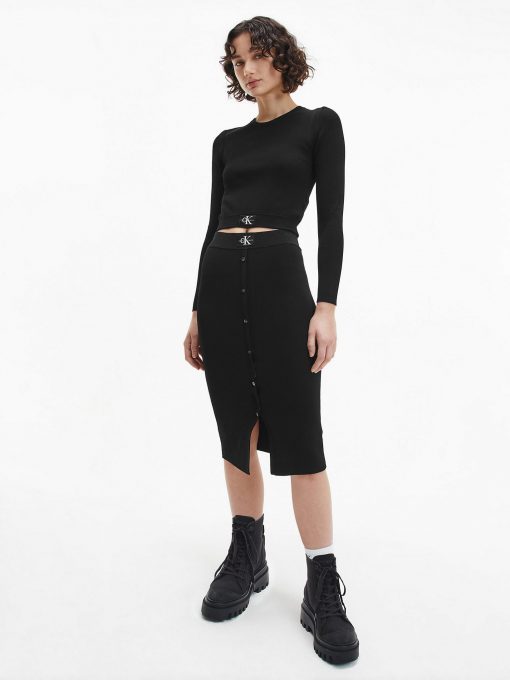 Calvin Klein Badge Knitted Skirt Black