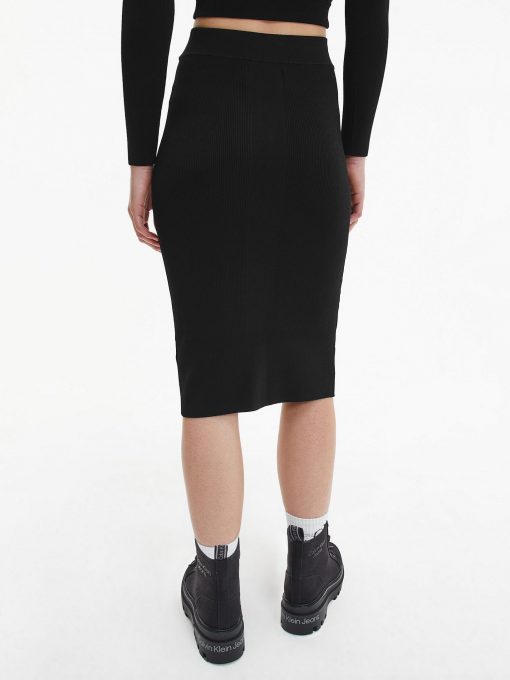 Calvin Klein Badge Knitted Skirt Black