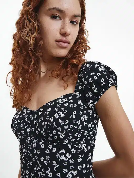Calvin Klein Off Shoulder Dress Floral Aop CK Black/bright White