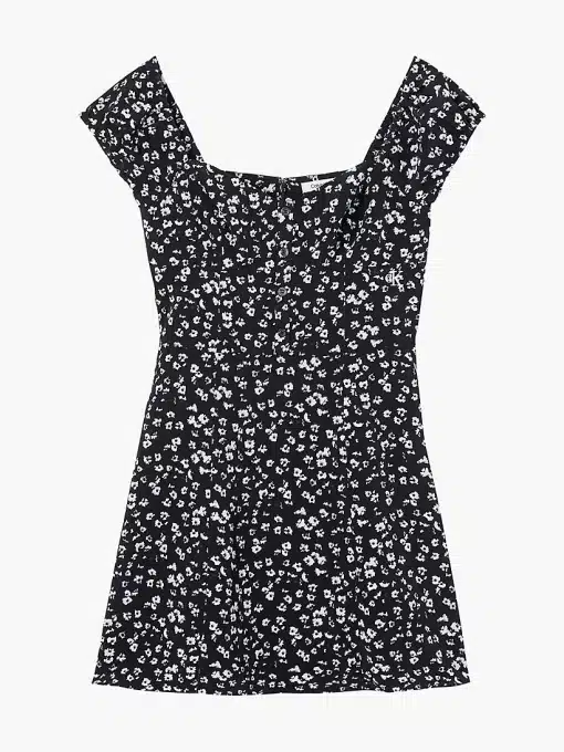 Calvin Klein Off Shoulder Dress Floral Aop CK Black/bright White