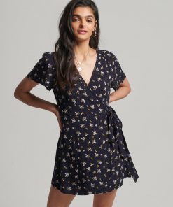 Superdry Vintage Mini Wrap Dress Navy Floral