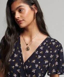 Superdry Vintage Mini Wrap Dress Navy Floral