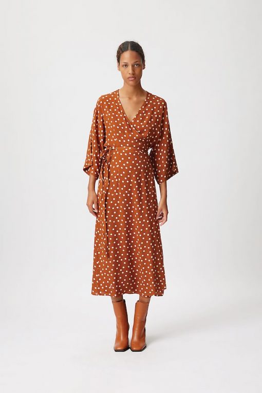 Gestuz Janikagz Wrap Dress Mocha Bisque Dot
