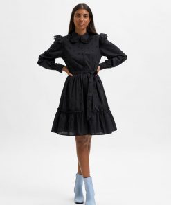 Selected Femme Brody Short Broderie Shirt Dress Black