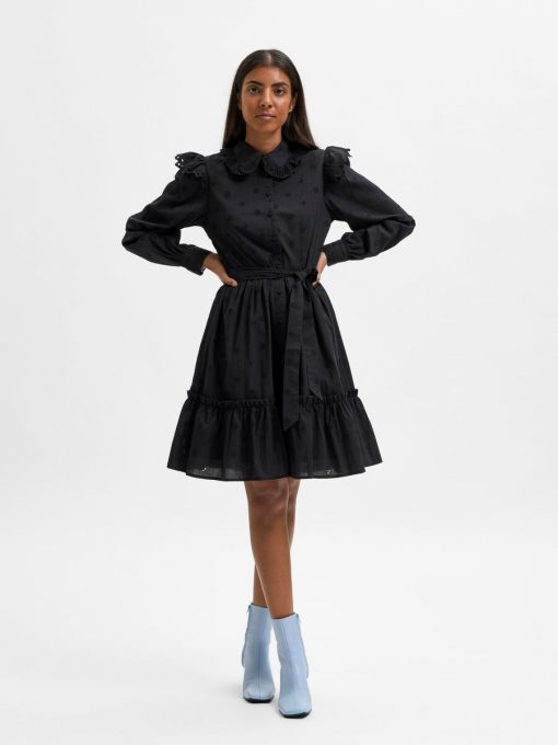 Selected Femme Brody Short Broderie Shirt Dress Black