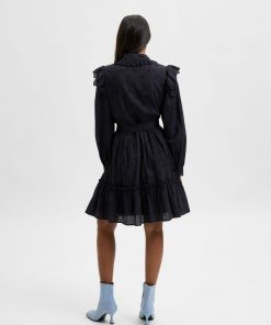 Selected Femme Brody Short Broderie Shirt Dress Black