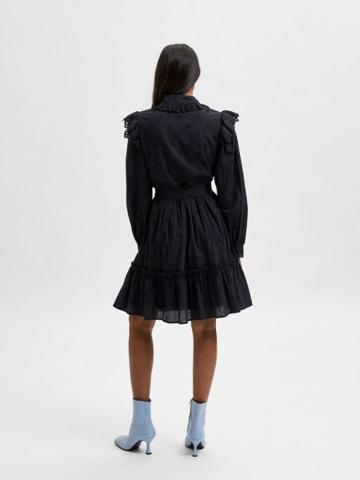 Selected Femme Brody Short Broderie Shirt Dress Black