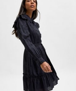 Selected Femme Brody Short Broderie Shirt Dress Black