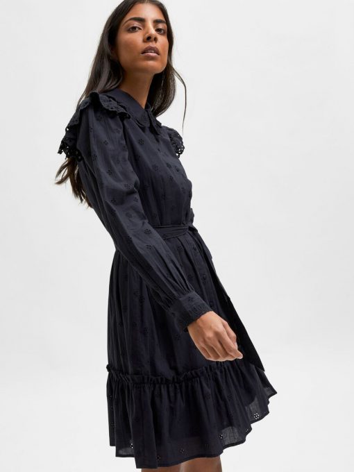 Selected Femme Brody Short Broderie Shirt Dress Black