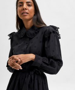 Selected Femme Brody Short Broderie Shirt Dress Black