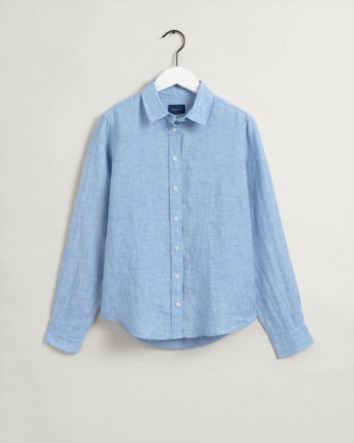Gant Woman Linen Chambray Shirt Silver Lake Blue
