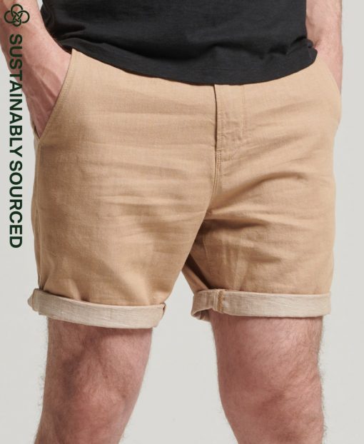 Superdry Studios Linen Turn Up Shorts Classic Tan