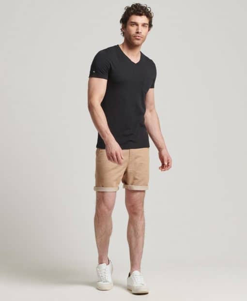 Superdry Studios Linen Turn Up Shorts Classic Tan