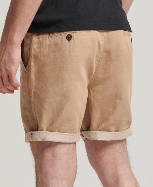 Superdry Studios Linen Turn Up Shorts Classic Tan