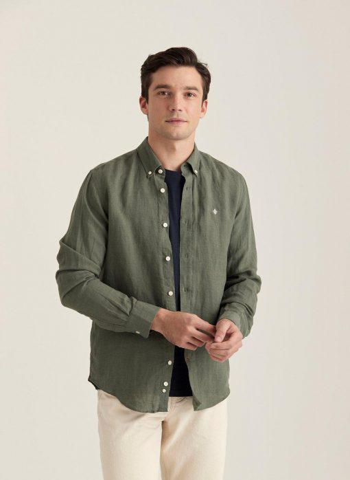 Morris Stockholm Douglas BD Linen Shirt Olive