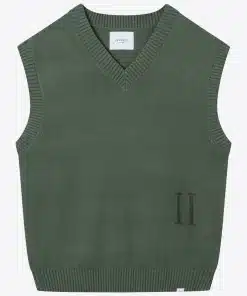 Les Deux Florent Linen Intarsia Slipover Thyme Green