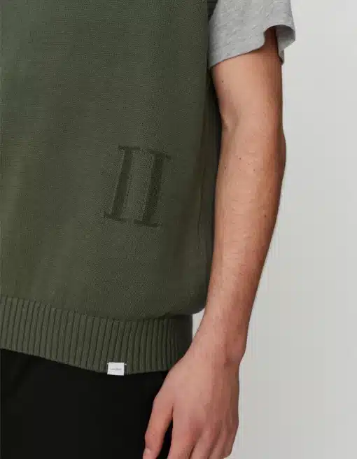 Les Deux Florent Linen Intarsia Slipover Thyme Green