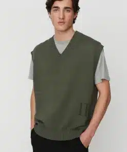 Les Deux Florent Linen Intarsia Slipover Thyme Green