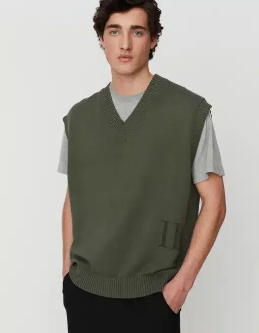 Les Deux Florent Linen Intarsia Slipover Thyme Green