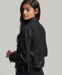 Superdry Vintage Coated Biker Jacket Black