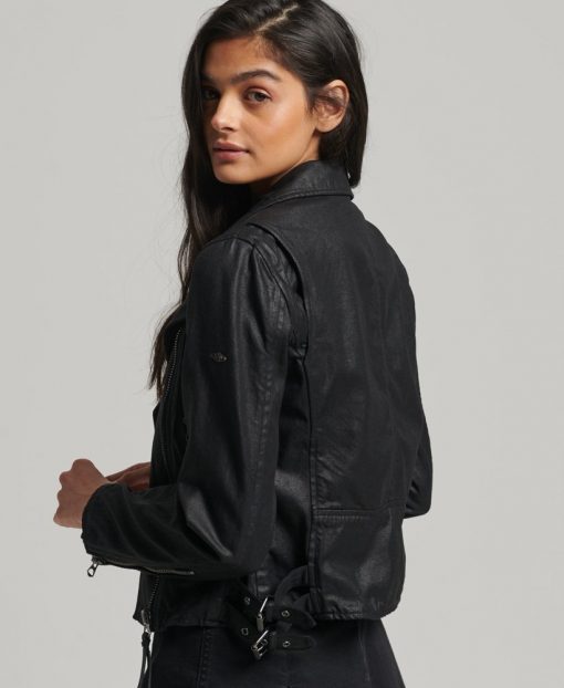 Superdry Vintage Coated Biker Jacket Black