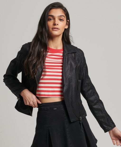 Superdry Vintage Coated Biker Jacket Black