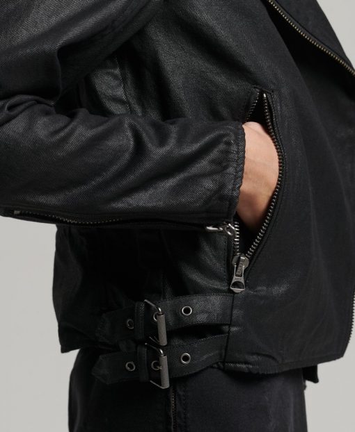 Superdry Vintage Coated Biker Jacket Black