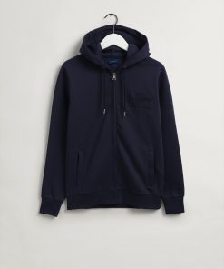 Gant Tonal Archive Shield Zip Hoodie Evening Blue