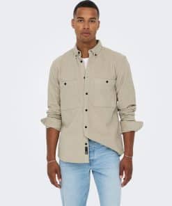 Only & Sons Terry Regular Fit Corduroy Shirt Grey