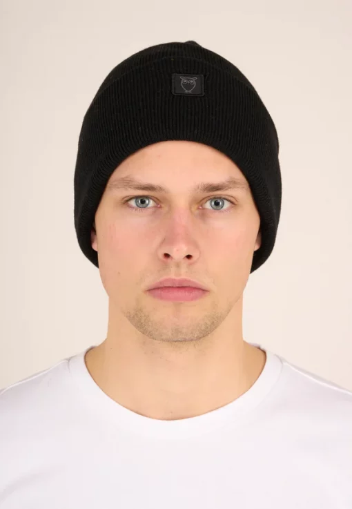 Knowledge Cotton Apparel Leaf Organic Wool Beanie Black Jet