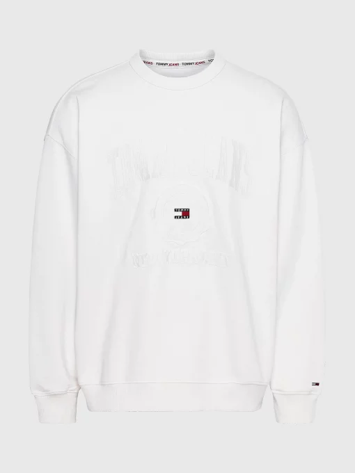 Tommy Jeans Logo Embroidery Slub Sweatshirt White