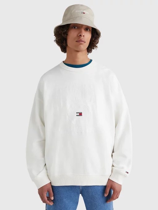 Tommy Jeans Logo Embroidery Slub Sweatshirt White